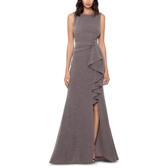 Women's Sleeveless Cascade-Front Glitter Gown