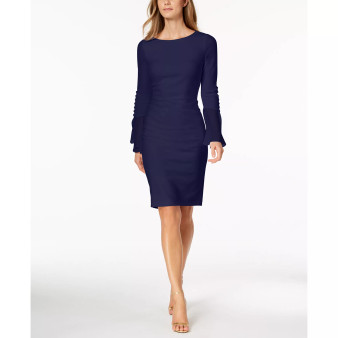 Chiffon-Bell-Sleeve Sheath Dress