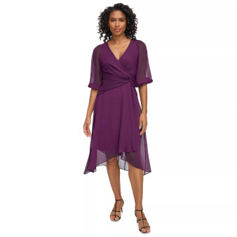 Women's Knot-Detail Chiffon Midi Fit & Flare Dress