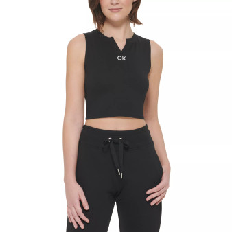 Women's Logo-Print Split-Neck Cropped Tank