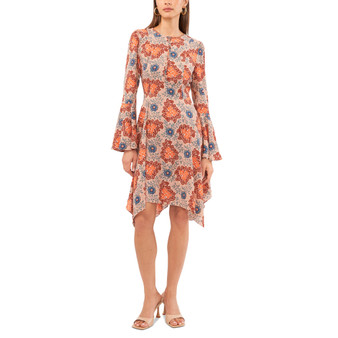 Women's Flared-Sleeve Handkerchief-Hem Dress