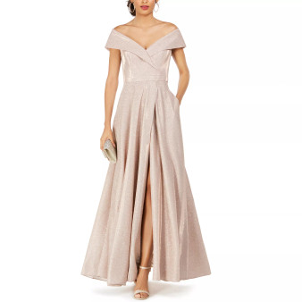 Women's Off-The-Shoulder Shimmer Wrap Style Gown