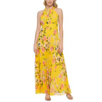 Women's Floral-Print Halter Chiffon Dress