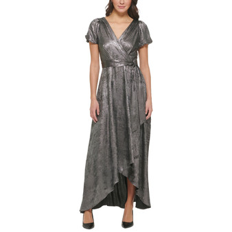 Women's Metallic Foiled Wrap-Front Gown