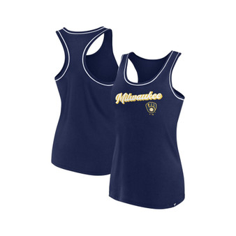 Women's Branded Navy Milwaukee Brewers Wordmark Logo Racerback Tank Top