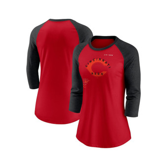Women's Red, Black Cincinnati Reds Next Up Tri-Blend Raglan 3/4-Sleeve T-shirt