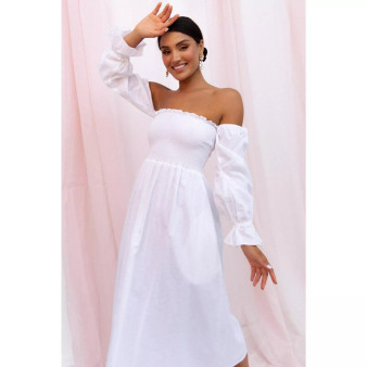 Womens Domenica Shirred Long Sleeve Midi Dress