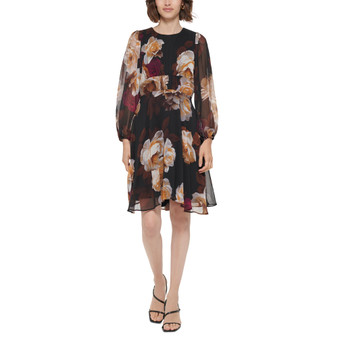 Women's Floral Chiffon Long-Sleeve Dress