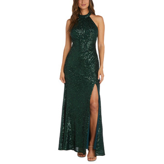 Women's Sequined Halter Strappy-Back Gown