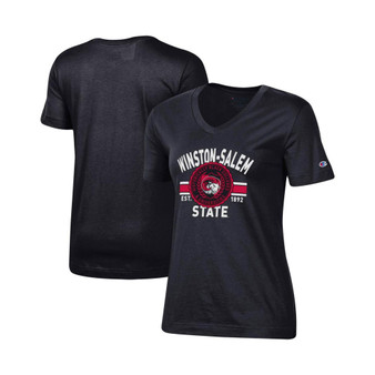 Women's Black Winston-Salem State Rams Primary Logo V-Neck T-shirt