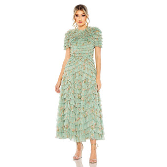 Women's Ruffle Tiered Short Sleeve A Line Dress