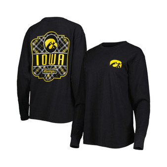 Women's Black Iowa Hawkeyes Valencia Plaid 2-Hit Long Sleeve T-shirt