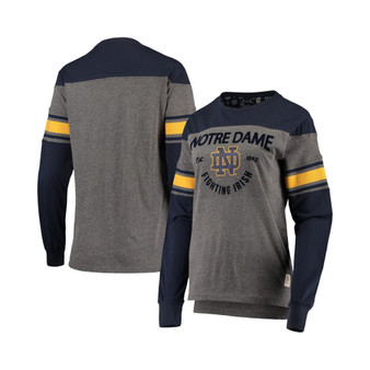 Women's Navy, Heathered Gray Notre Dame Fighting Irish Lizzy Flocking Striped Long Sleeve T-shirt