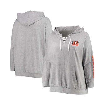 Women's Plus Size Heathered Gray Cincinnati Bengals Lace-Up Pullover Hoodie