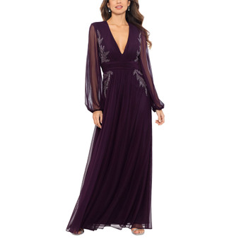 Women's V-Neck Embroidered Chiffon Gown