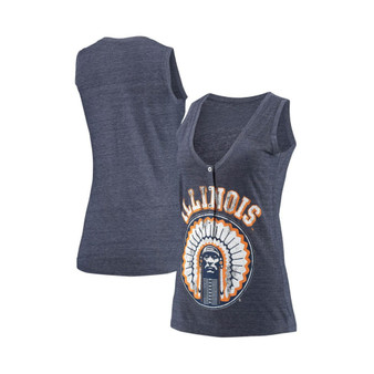 Women's Heathered Navy Illinois Fighting Illini Relaxed Henley Tri-Blend V-Neck Tank Top