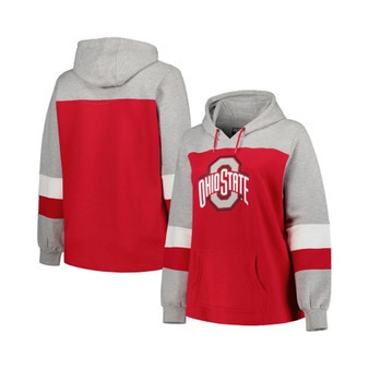 Women's Scarlet Ohio State Buckeyes Plus Size Color-Block Pullover Hoodie