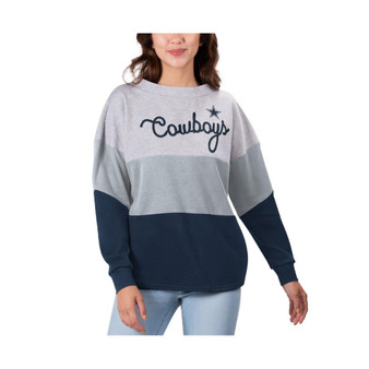 Women's Gray, Navy Dallas Cowboys Outfield Deep V-Back Pullover Sweatshirt