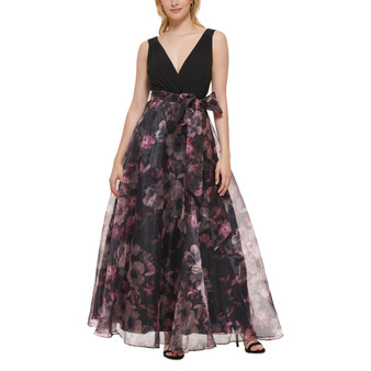Women's Floral-Skirt Bow-Embellished Ballgown
