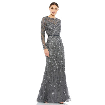 Women's Beaded Long Sleeve Evening Gown