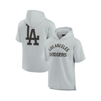 Men's and Women's Gray Los Angeles Dodgers Super Soft Fleece Short Sleeve Hoodie