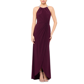 Women's Embellished-Neck Draped Gown