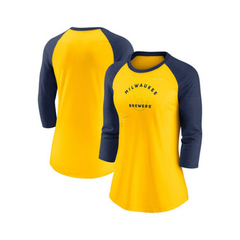 Women's Gold, Navy Milwaukee Brewers Next Up Tri-Blend Raglan 3/4-Sleeve T-shirt
