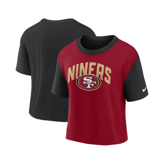 Women's Black, Scarlet San Francisco 49ers High Hip Fashion T-shirt