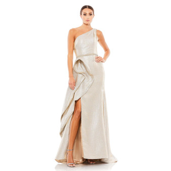 Women's One Shoulder Metallic Ruffled Evening Gown
