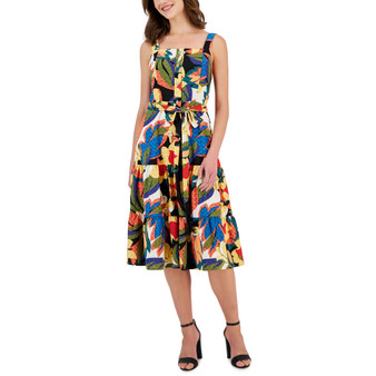 Petite Printed Flounced-Hem Midi Dress
