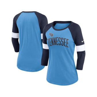 Women's Tennessee Titans Light Blue and Heather Navy Football Pride Raglan 3/4-Sleeve T-shirt