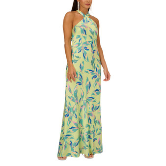 Women's Printed Halter-Neck Long Satin Dress