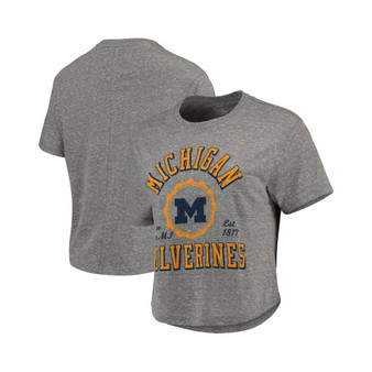 Women's Gray Michigan Wolverines Bishop Tri-Blend Knobi Crop T-shirt