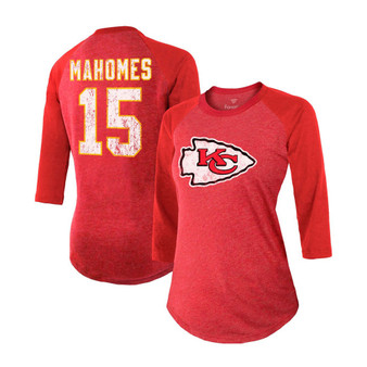 Women's Patrick Mahomes Red Kansas City Chiefs Player Name Number Raglan Tri-Blend 3/4 Sleeve T-shirt