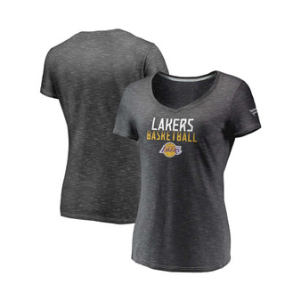 Women's Charcoal Los Angeles Lakers Double-Fade Space-Dye V-Neck T-shirt