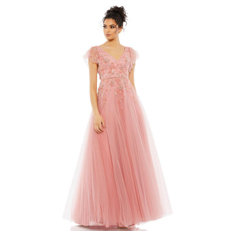 Women's Embellished Cap Sleeve V Neck Gown