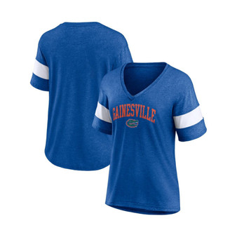 Women's Branded Heathered Royal Florida Gators Arched City Sleeve-Striped Tri-Blend V-Neck T-shirt