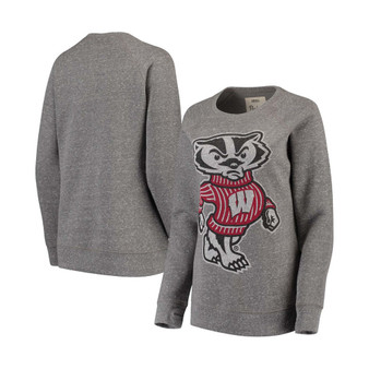 Women's Heathered Gray Wisconsin Badgers Big Team Logo Knobi Fleece Tri-Blend Crew Neck Sweatshirt