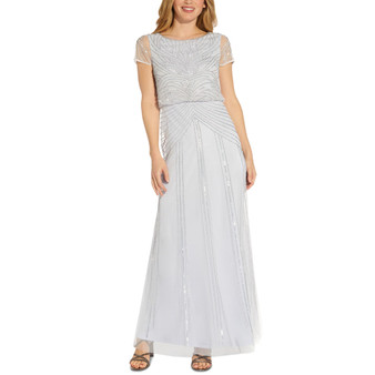 Petite Beaded Short-Sleeve Gown