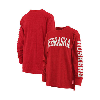 Women's Scarlet Nebraska Huskers Plus Size Two-Hit Canyon Long Sleeve T-shirt