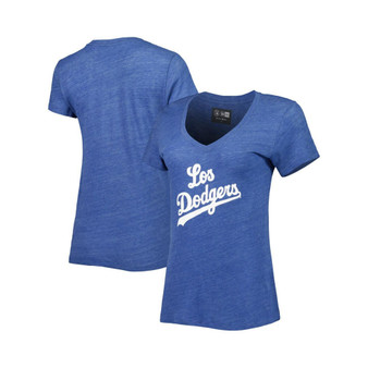 Women's Heather Royal Los Angeles Dodgers City Connect Cap Logo Tri-Blend V-Neck T-shirt