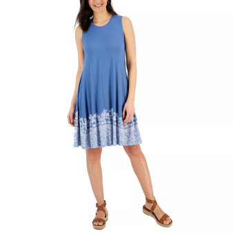 Petite Border-Print Sleeveless Flip-Flop Dress, Created for Macy's