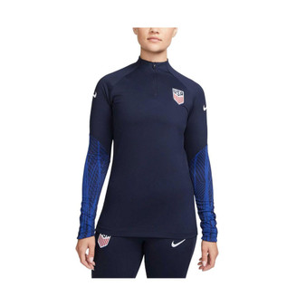 Women's Navy USMNT Soccer Strike Drill Performance Raglan Quarter-Zip Long Sleeve Top