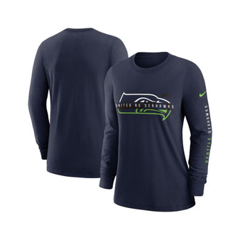 Women's College Navy Seattle Seahawks Prime Split Long Sleeve T-shirt