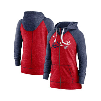 Women's Heathered Red and Heathered Navy Washington Nationals Split Wordmark Gym Vintage-Like Raglan Slub Full-Zip Hoodie