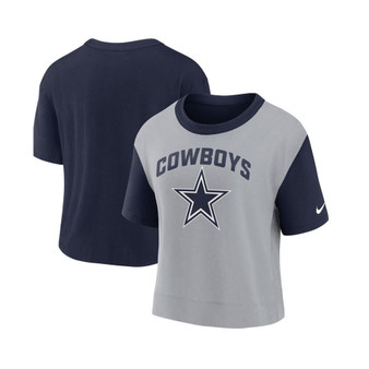 Women's Navy, Silver Dallas Cowboys High Hip Fashion T-shirt