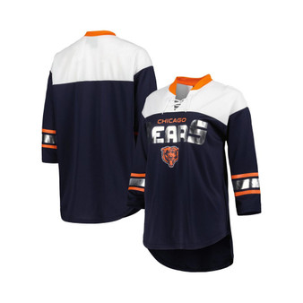 Women's Navy, White Chicago Bears Double Team 3, 4-Sleeve Lace-Up T-shirt