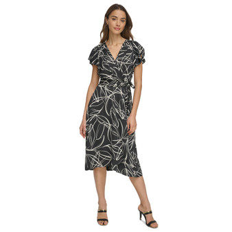 Women's Surplice V-Neck Flutter-Sleeve Midi Dress