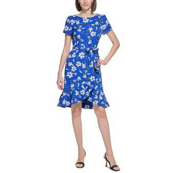 Petite Floral-Print Ruffled Sheath Dress