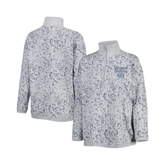 Women's Heather Gray North Carolina Tar Heels Leopard Quarter-Zip Sweatshirt